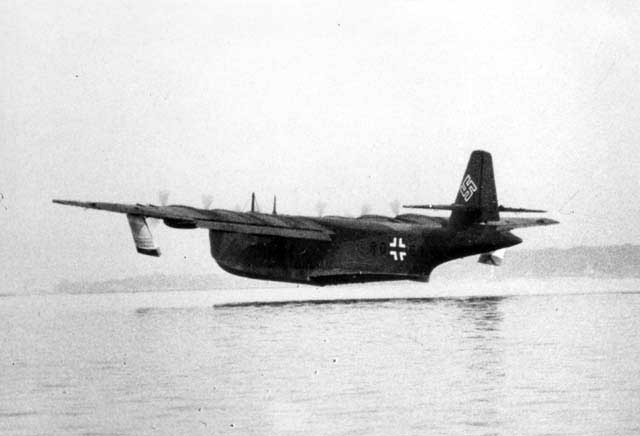 Another Blohm und Voss works picture showing the big BV-238V1 flying boat after its lift off from the water