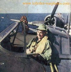 Lt Noel Mitchell inside cockpit of his Hellcat at “Instant rediness” [Paul Whiteing collection]