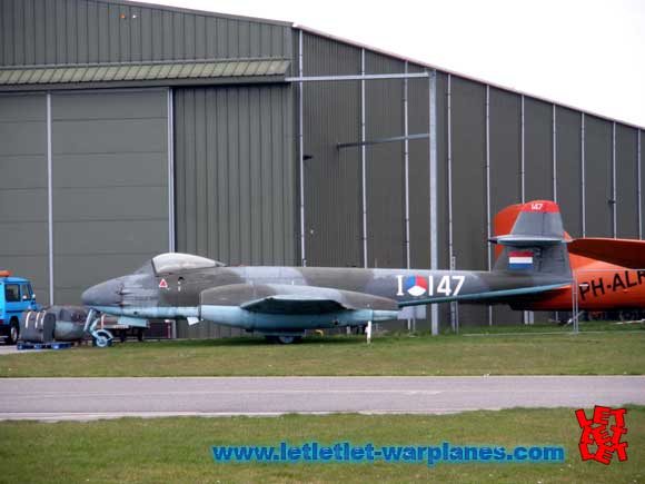  Meteor F.8 I-147 photographed outside the T2 hangar at Lelystad airport.