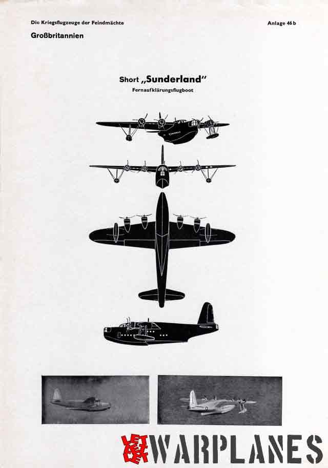 Four-view silhouette on the second page of the Sunderland entry in the German Recognition manual