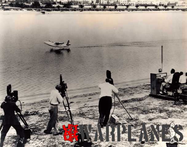 Early testing of a 1/8 radio-controlled scale flying XPB5Y-1 model at the seaward side of Lindbergh Field. It was powered by four 2 hp two-stroke engines. It was filmed with three cameras. (Consolidated Vultee photo N24426)