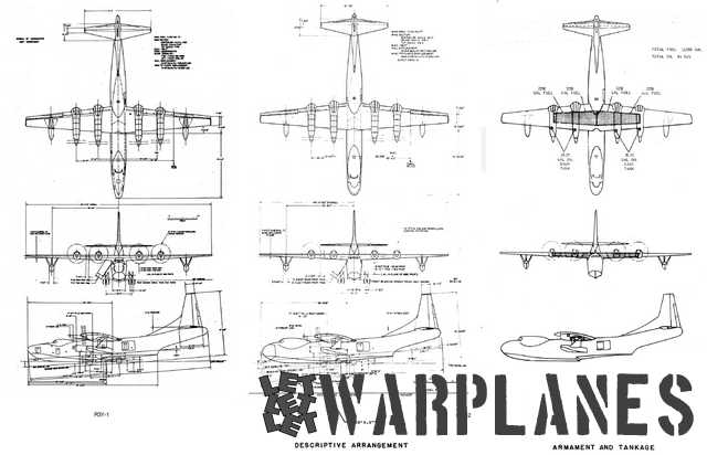 General 3-view arrangements of both R3Y-1 and R3Y-2.