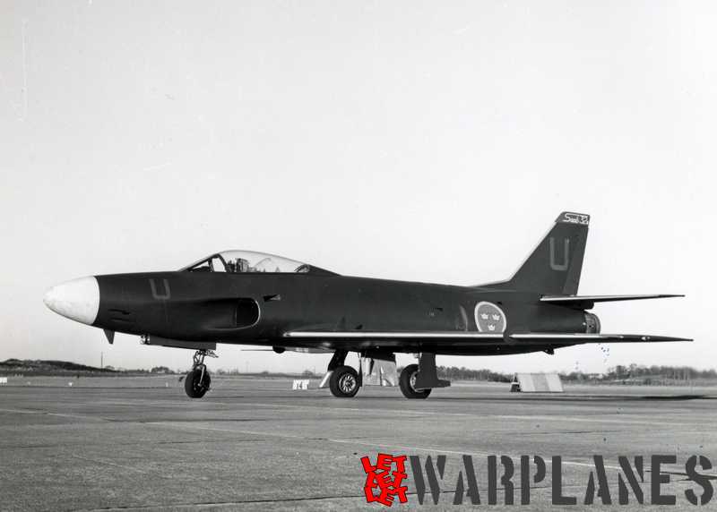 The J 32B Lansen ‘Sport’ first prototype at first flight on 7 January 1957. Pilot was Capt. Bo Bjernekull of SAAB’s Flight Test Department. (SAAB Sonics)