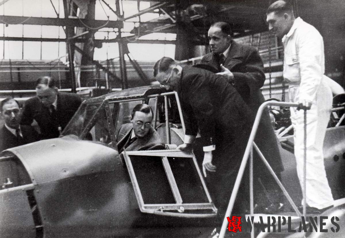 Prince Bernard during the visit to the Fokker D. XXI prototype, seen here siting in the cockpit.