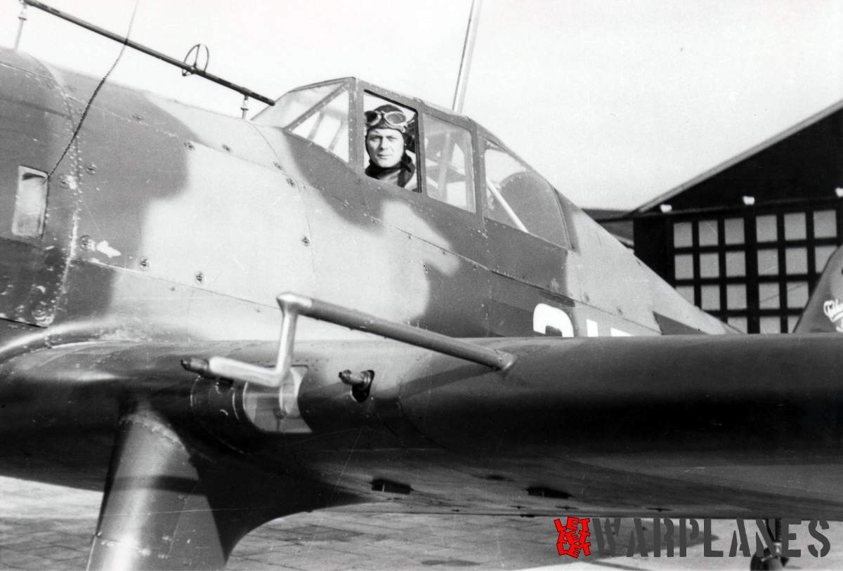 Unknown pilot in the unknown machine Fokker D. XXI. It is only known that image is taken at the Soesteberg airfield. Close up show interesting shape of the pito tube as well mounting of the reflector and gun in the wing leading edge.