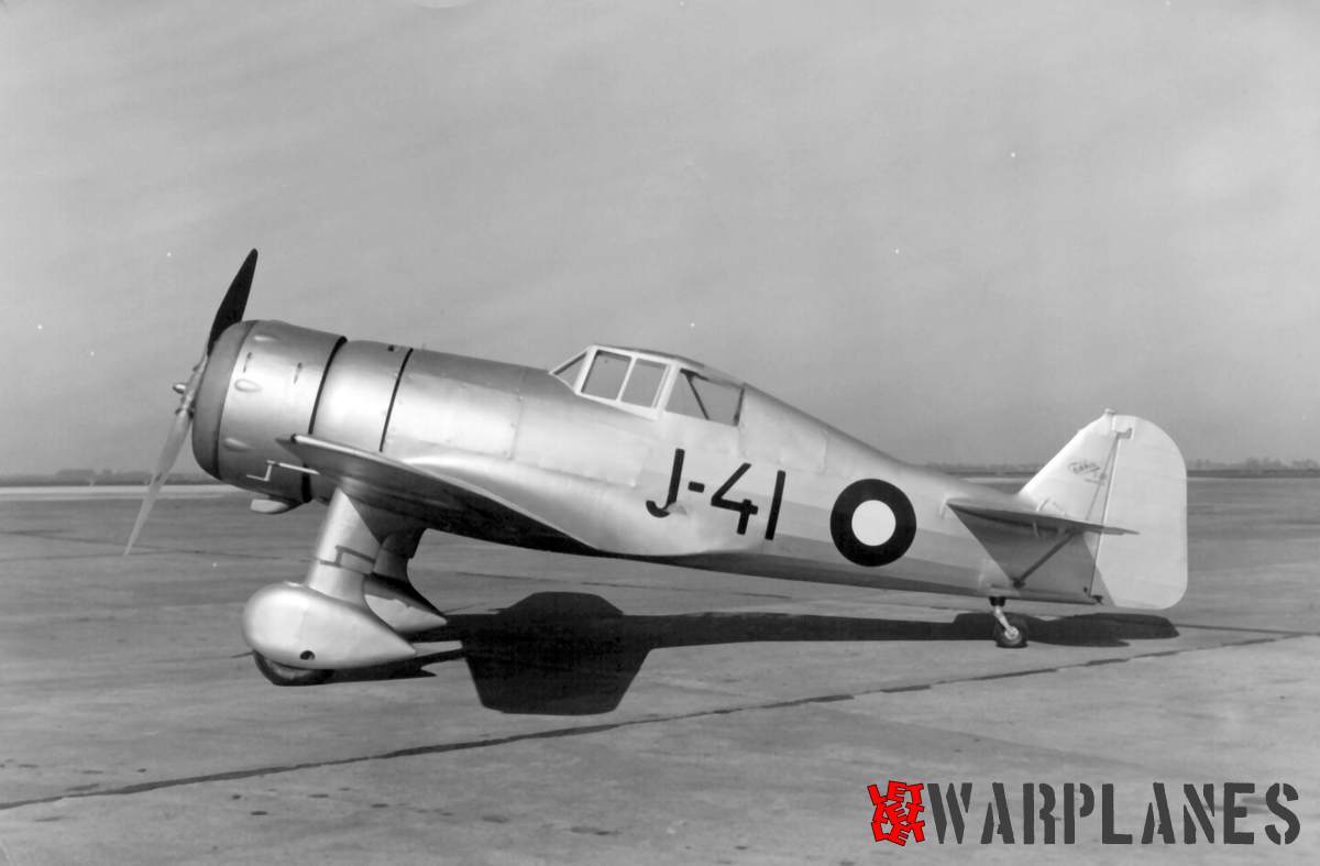 Denmark have limited number of this fighter and there is no known any succes in the combat use. J-41 on this image show very interesting two blade propeller as well small blisters on the engine cowling. All plane is the natural metal delivery.