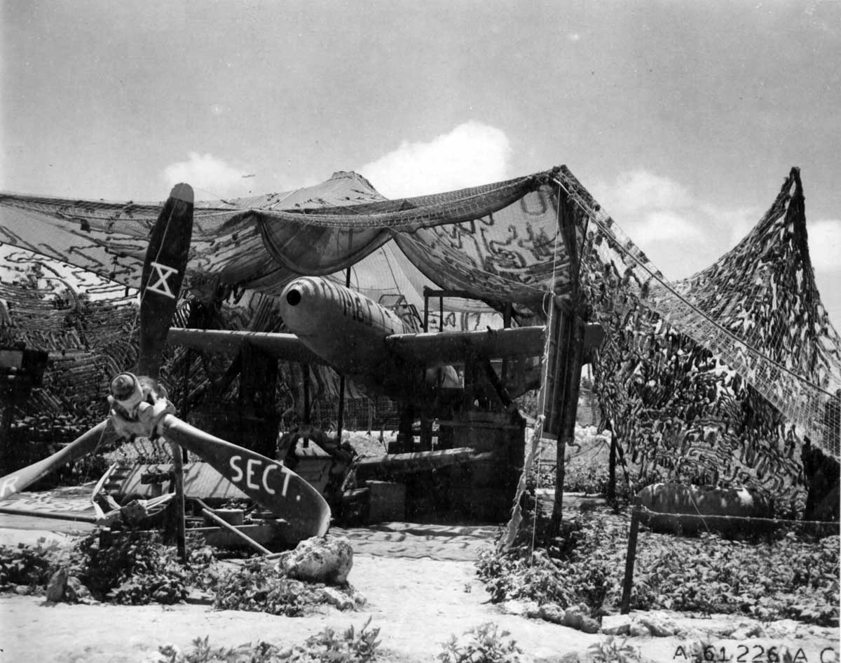 Ohka under camouflage net, Okinawa, 1945