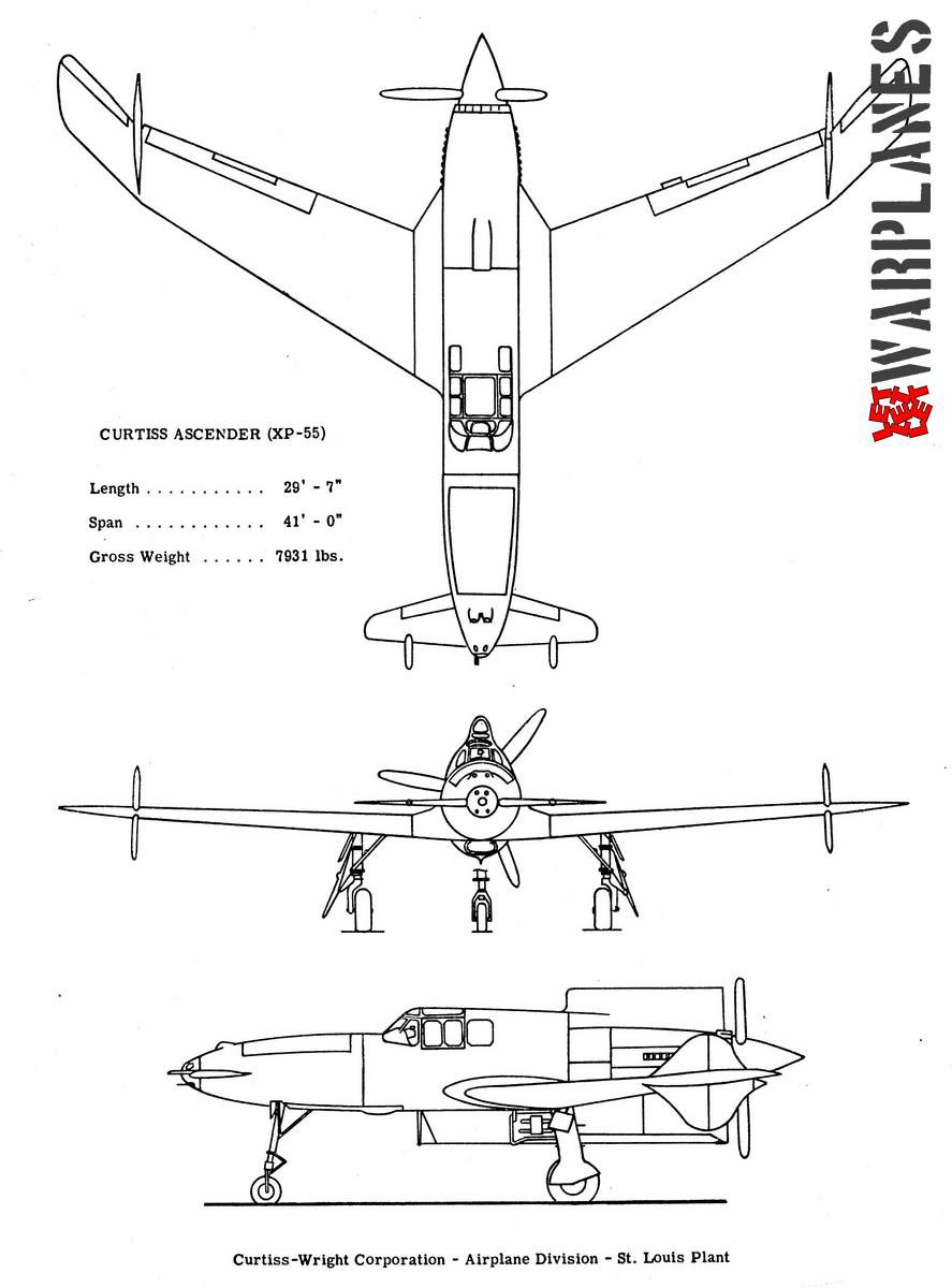 basic technical drawings of XP-55